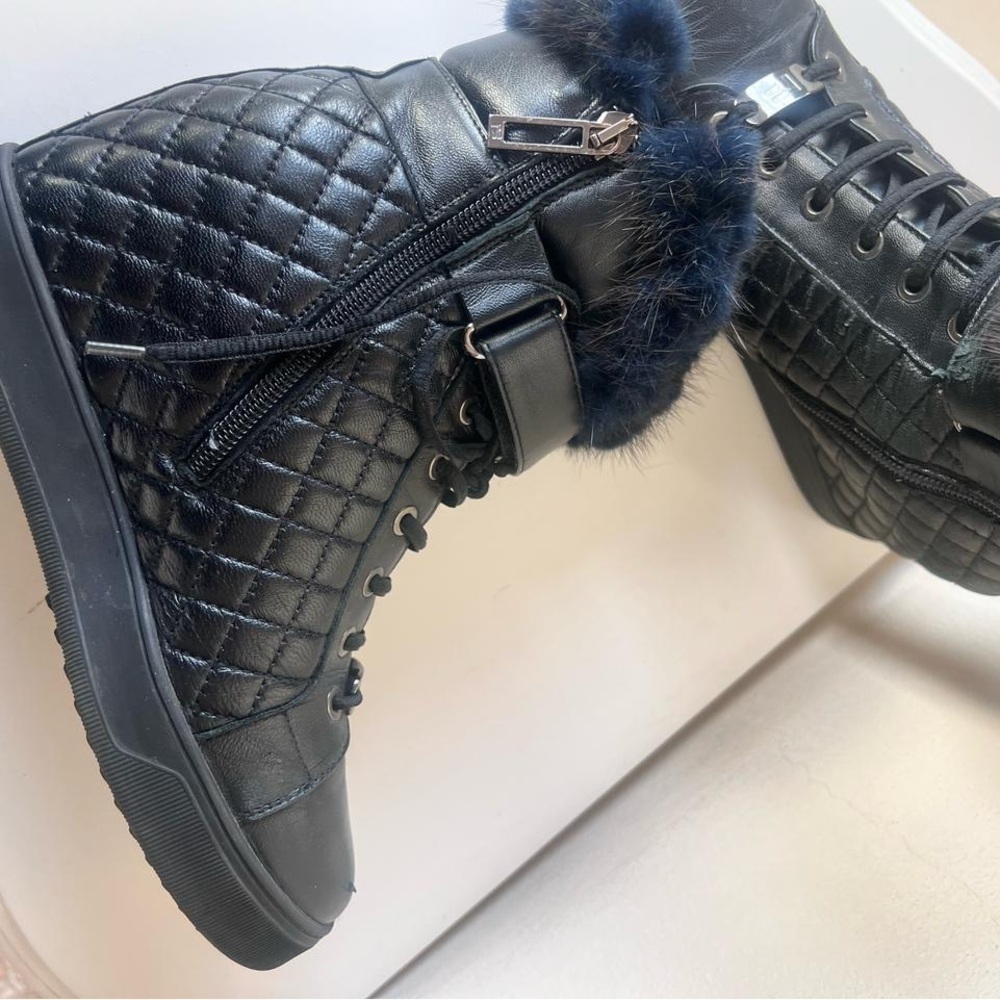 Made in Italy Marino Fabiani Black High-Top Sneakers with fur orthopedic heel - Picture 3 of 12